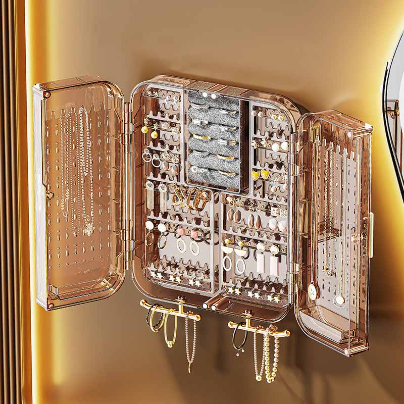 Transparent Jewelry Organizer Box Wall Mounted Jewelry Storage Boxes Large Capacity Earring Necklace Ring Packaging Display Rack