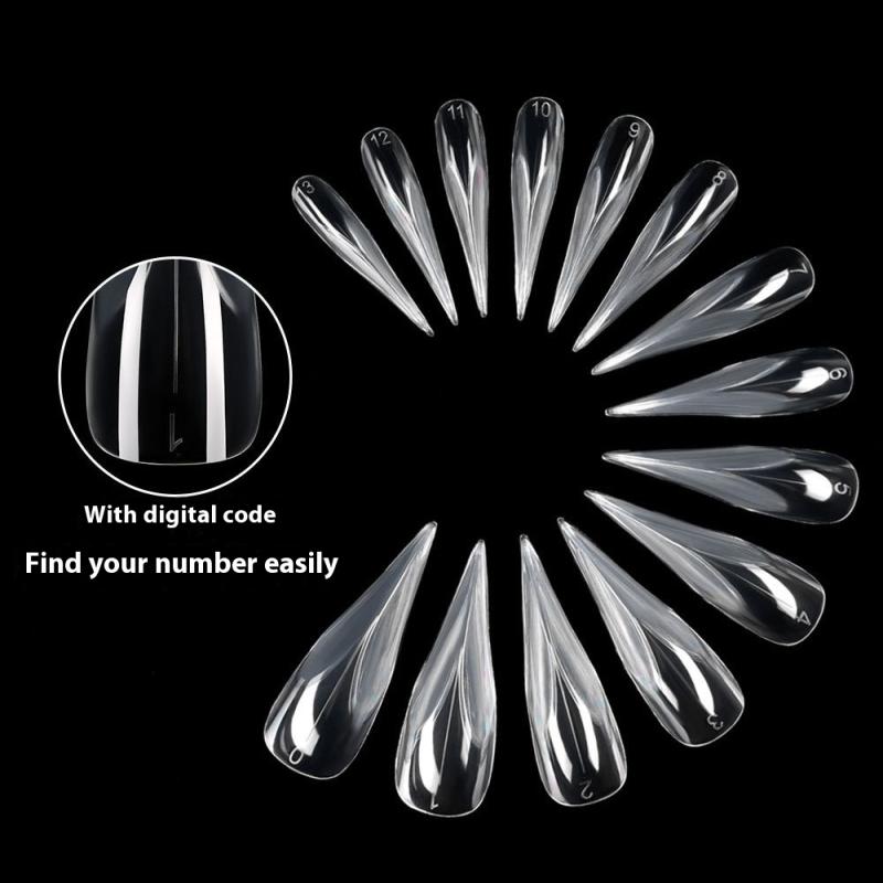 140 ks Zakřivené Stiletto Nehty Duální Forma Pro Poly Gel Na Nehty Prodloužení 3D Tvar Orlího Drápu Sochařské Nehty Formy s Plným Krytím