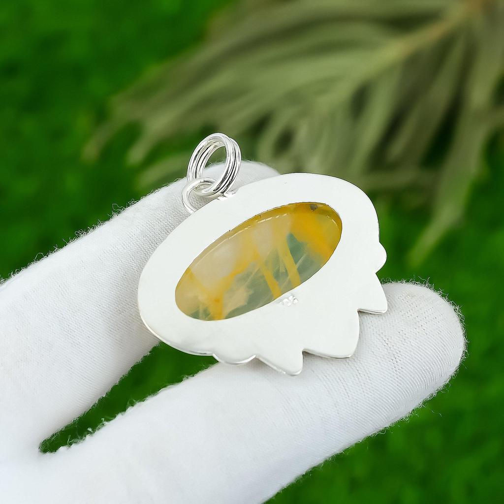 Natural Golden Rutile Gemstone Pendant 925 Sterling Silver Jewelry For Girls