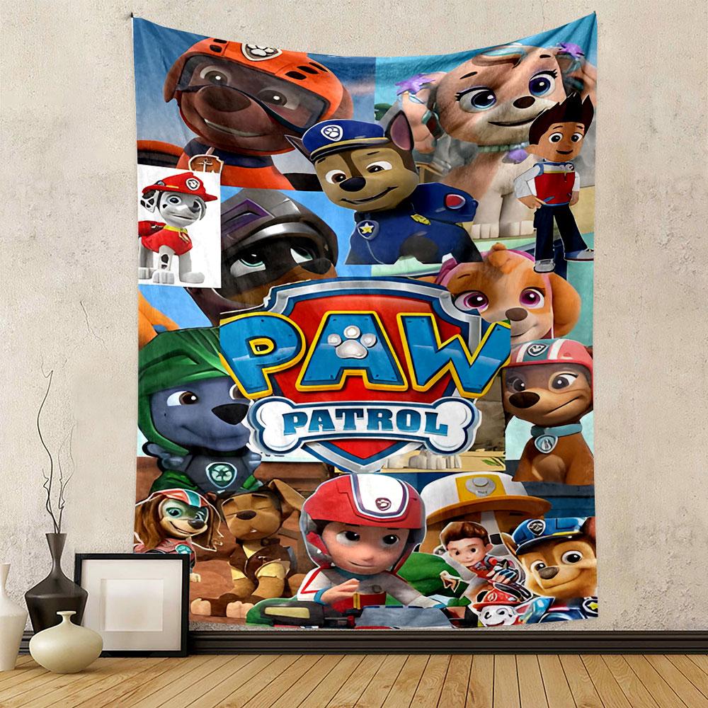 PAW Patrol Cartoon Character Collage Patterned Tapestry Home Decor, Suitable for Bedroom and Living Room, Gift