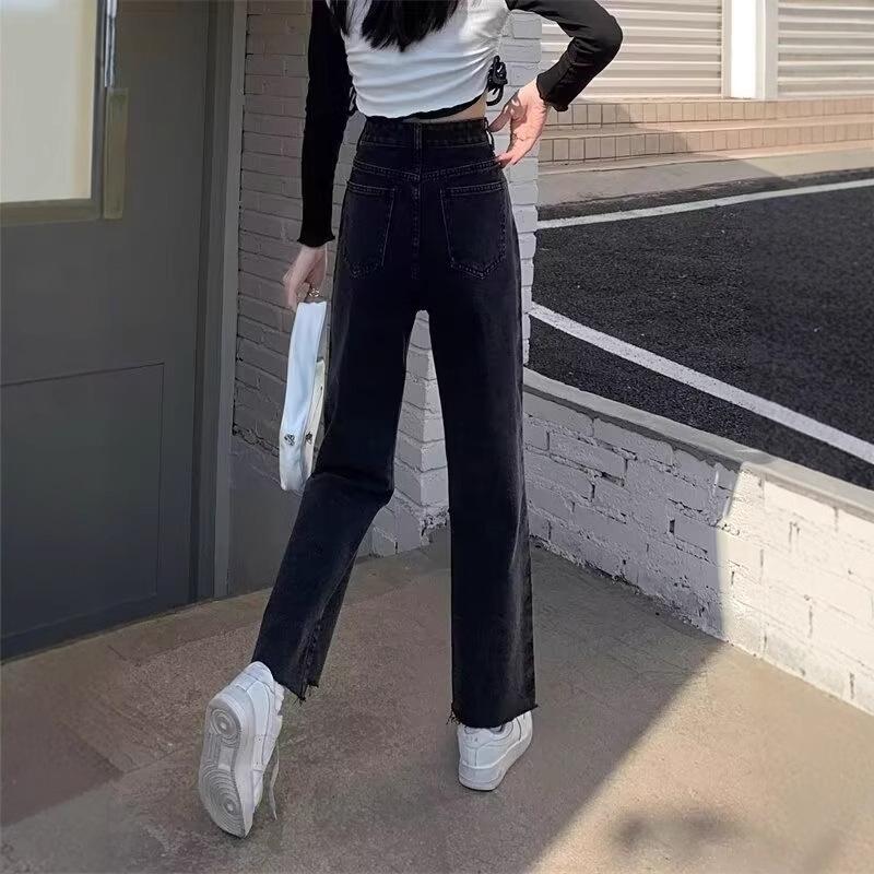 Plus Size High-Waisted Straight-Leg Cropped Jeans for Women - Petite, Slimming, Raw Edge, Spring/Autumn