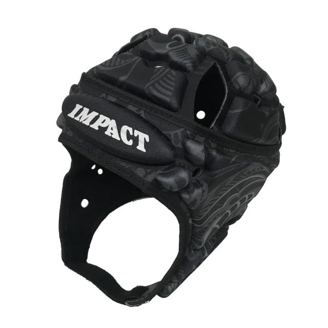IMPACT Rugby Head Cap Headgear V2 Premium Vented Tribe Pattern Black in Shock for and Adults [WR Approved/Made Australia] Lightweight, Breathable, чёрный