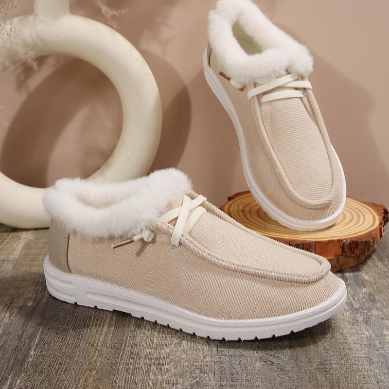 Fashion Women's Plush Lined Snow Boots 2024 Fashion Trend Comfortable Slip-On Plush Canvas Shoes Warm and Comfortable