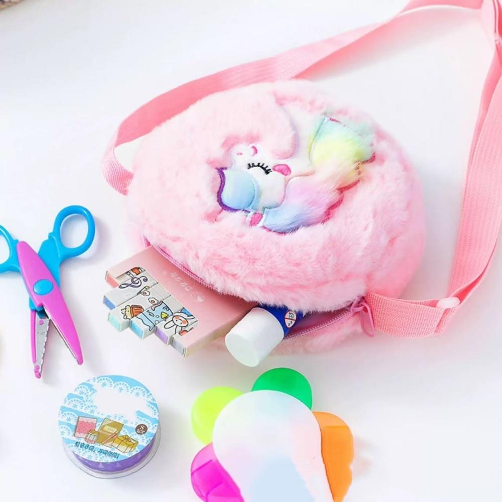 Cute Unicorn Round Kids Plush Bag Adjustable Strap Cartoon Crossbody Storage Bag for Children Shoulder Bag Colorful Small Purse