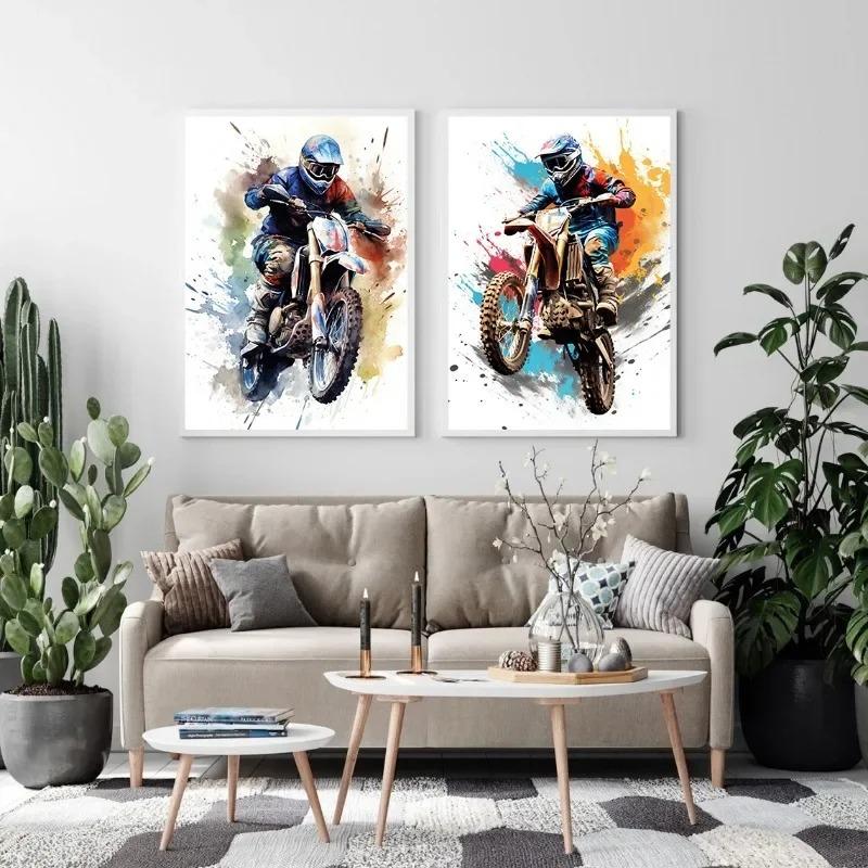Watercolour Dirt Bike Motocross Posters Prints Canvas Painting Motorcycle Motorbike Wall Picture for Room Home Decor Biker Gift