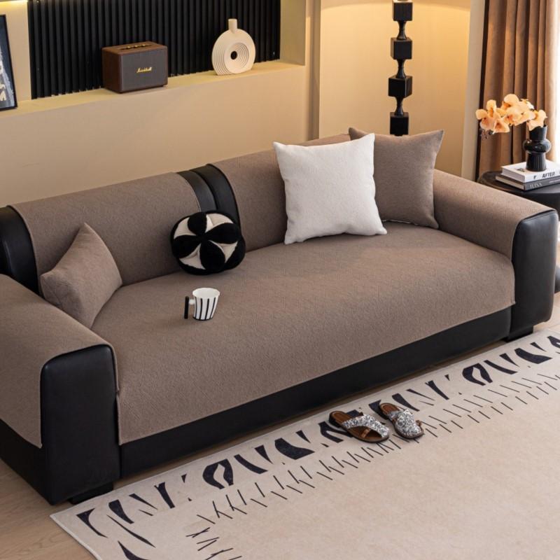 Simple Style Sofa Cushion Cover Non-Slip Summer Solid Color Sofa Protector Soft Anti-Skid Living Room Sofa Mats