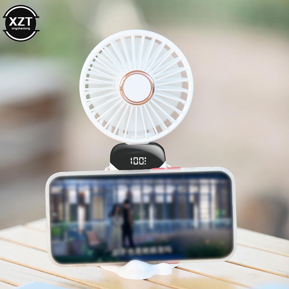 Hand-Held Fan LED Display USB Hanging Neck Portable Small Electric Fans Home Office Desktop Folding Summer Air Cooling Fan 1PC