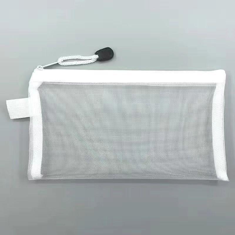 Pacote com 3 Estojos de Lápis de Malha Transparente Bolsa de Armazenamento de Grande Capacidade Estojo com Zíper de Nylon Material de Escritório e Escolar