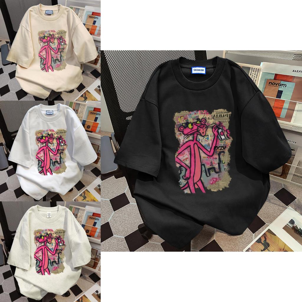 T Shirt Women Summer Pink Panther 3d Cotton Print Short Sleeve Casual Loose Fit For Teen Girls