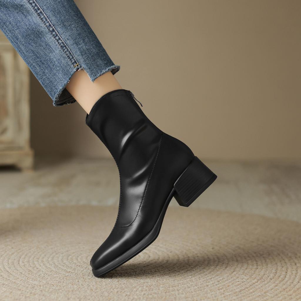 Krazing Pot Mikrofaser Herbst Winter Schuhe Dicke Mittelhohe Absätze Größe 43 Chelsea Boots Aprikose Reißverschluss Stiefeletten