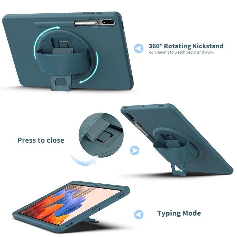Case for Samsung Galaxy Tab S7 Plus 12.4 T970 T975 11 T870 T875 A7 10.4 T500 with Pencil Holder Hand Strap Rotation Tablet Case