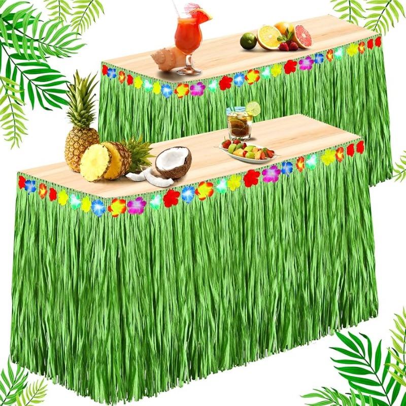 Authentic Grass Table Skirt for Tropical Luau Parties | Hawaiian Hula Skirt Decor Themed Summer Beach Birthday Party Supplies