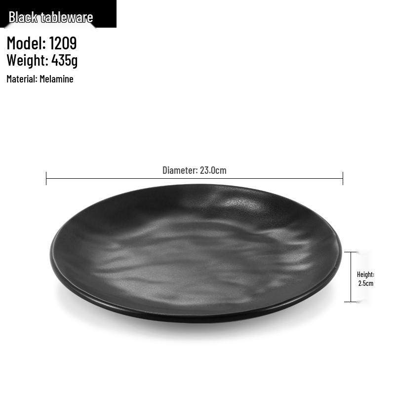 Melamine Black Round Plate for Pasta, Steak, Hot Pot, BBQ, and Tableware