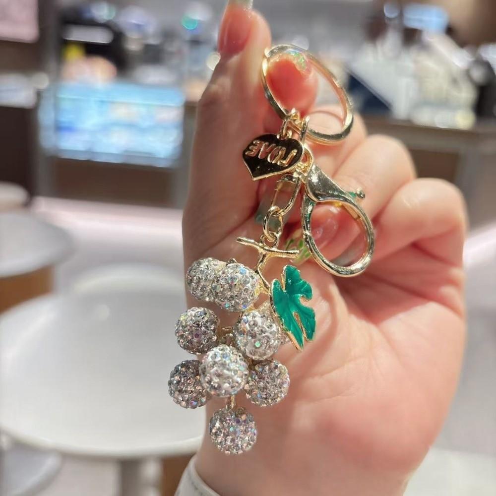 Car Keyring Crystal Fruit Grapes Keychain Full Rhinestone Fruit Car Keyring Kids Gifts