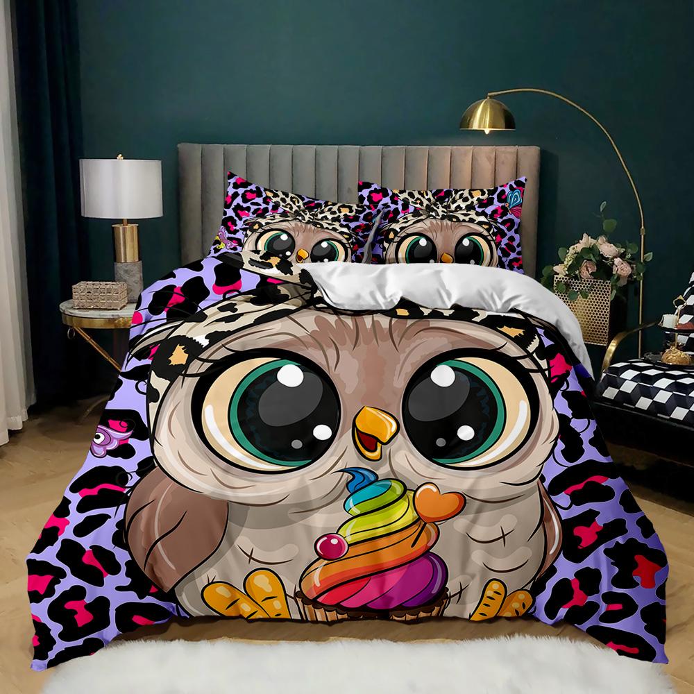 Owl Duvet Cover Twin King Queen Size Cartoon Owl Comforter Cover Bird Animal Bedding Set Kid Quilt Cover Polyester Quilt Cover