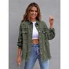 Women's Point Collar Long Sleeve Distressed Denim Jacket Loose Fit Raw Fringe Button Down Shirt
