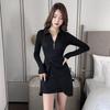 Autumn Chic Waist-Cinched Slimming Dress with Hip-Hugging Polo Skirt