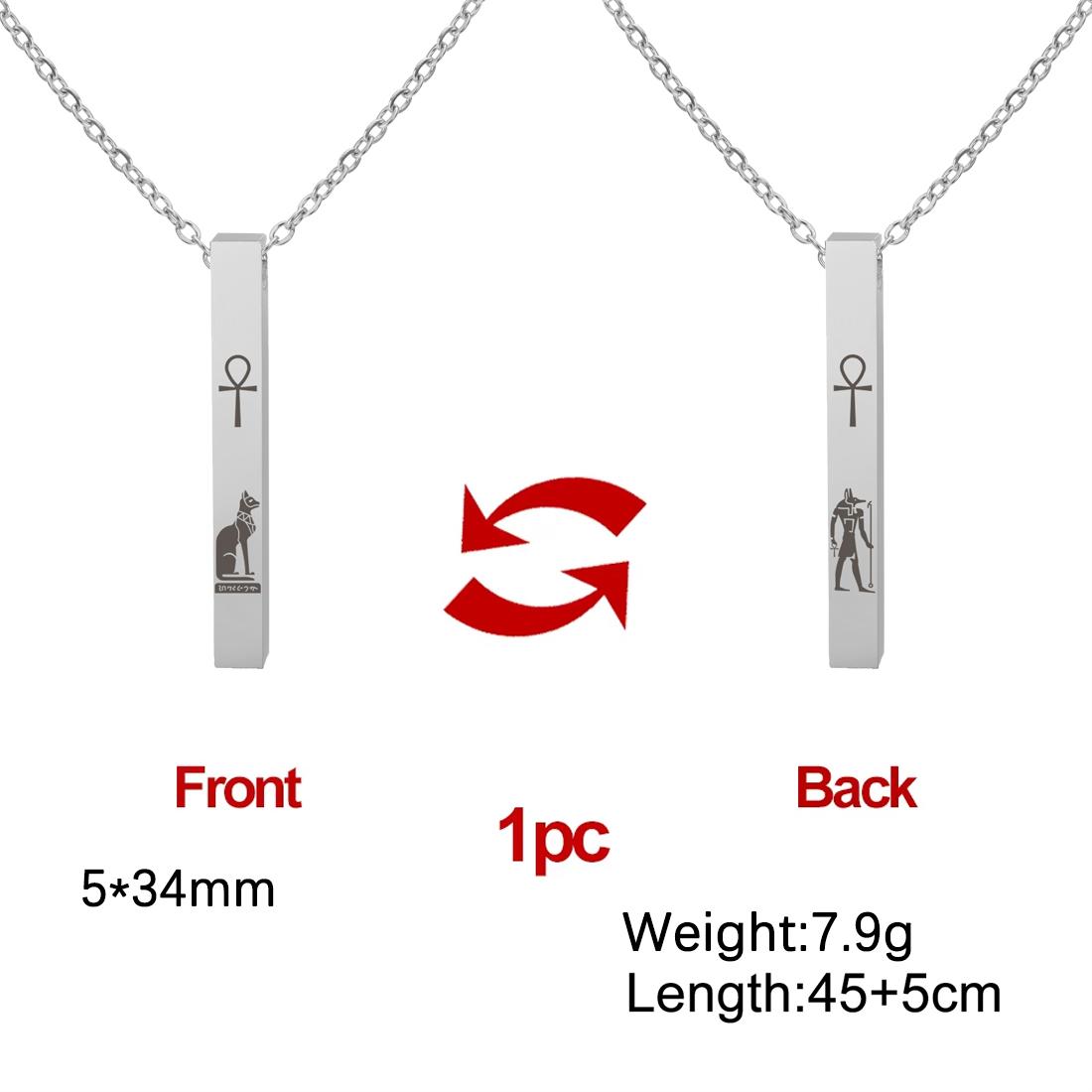 Egyptian Cat Goddess Bastet Necklace Stainless Steel Ancient Egypt Ankh Cross Symbol Necklaces Square Amulet Jewelry