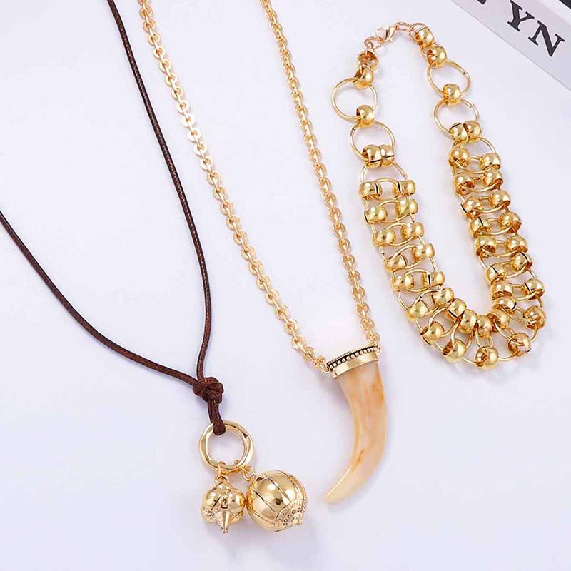 Luxury Multilayer Wolf Tooth Pendant Necklaces For Women Men Vintage Ethnic Style Geometric Necklace Holiday Party Jewelry Gifts