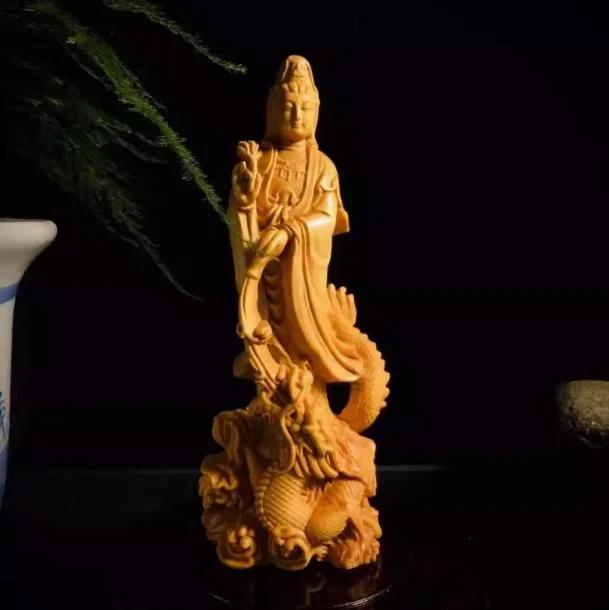 1PCS Handmade Carving of Avalokitesvara Bodhisattva Buddha Statue Character Ornament Home Living Room Decoration Crafts
