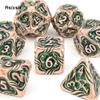 7 Pcs Yellow Green Tree Vine Metal Dice Solid Metal Polyhedral Dice Set Suitable for Role-Playing RPG Board Game Dice RPG