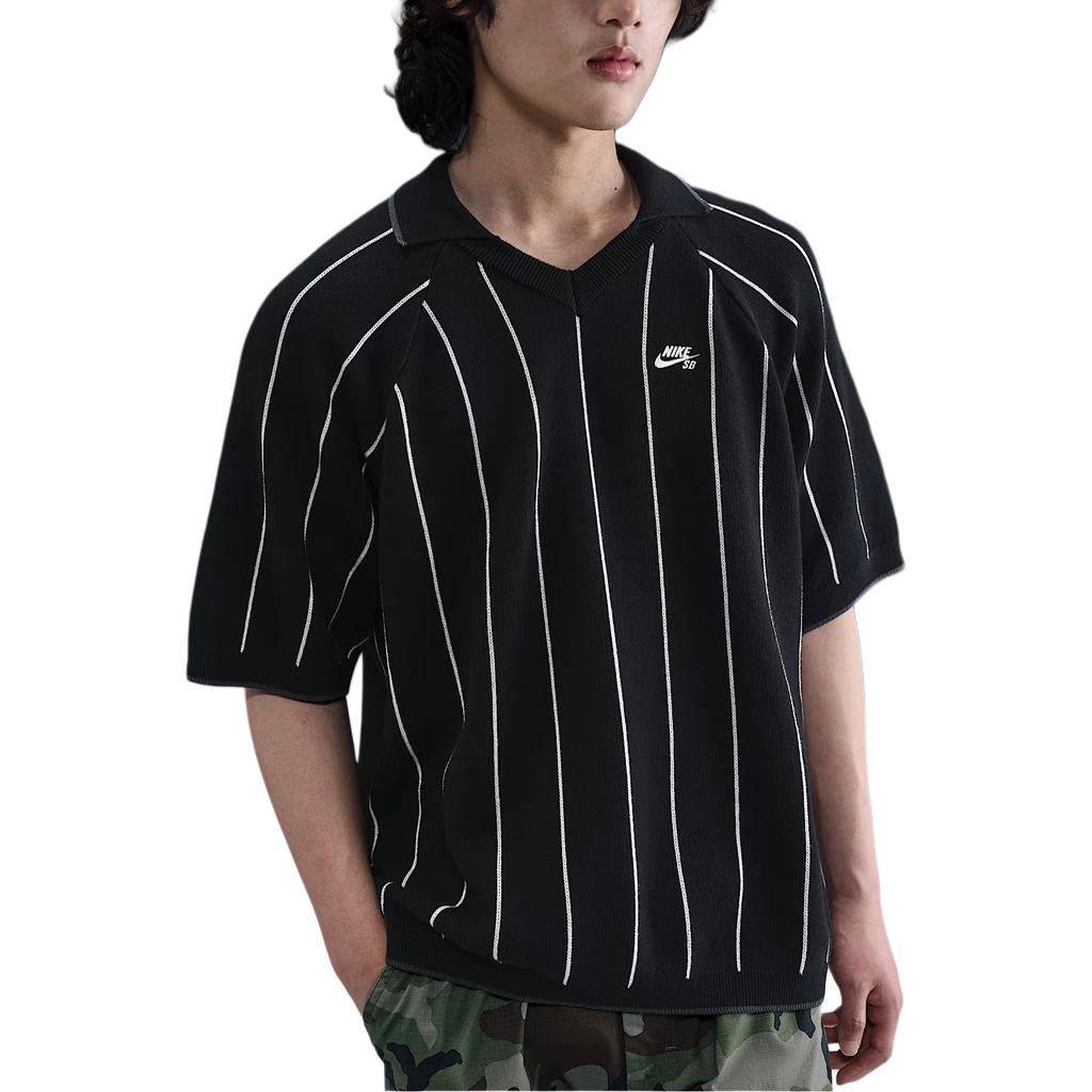 Nike Striped Loose Fit Short Sleeve Polo Shirt Men Tops Black HQ9019-010
