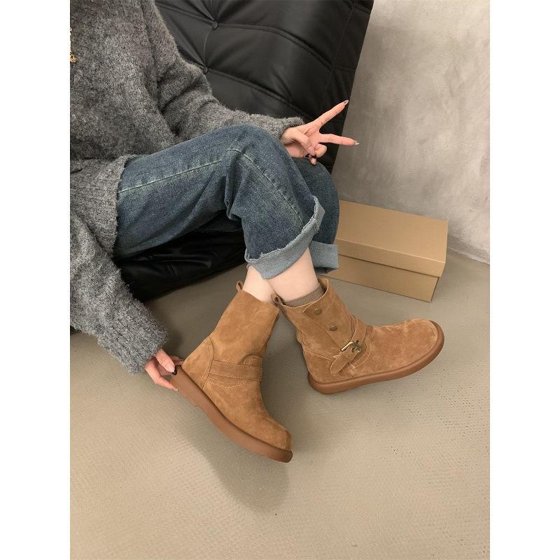 Retro Birkenstocks Kleine Stiefel 2025 Herbst und Winter Koreanische Weichsohlen Martin Stiefel Mittlere Stiefel Nackte Stiefel