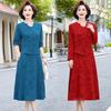 Mother's Chic Two-Piece Dress: Long-Sleeved, High-Elasticity, Tummy-Covering Style for Middle-Aged and Elderly Women - Perfect for Spring and Autumn.