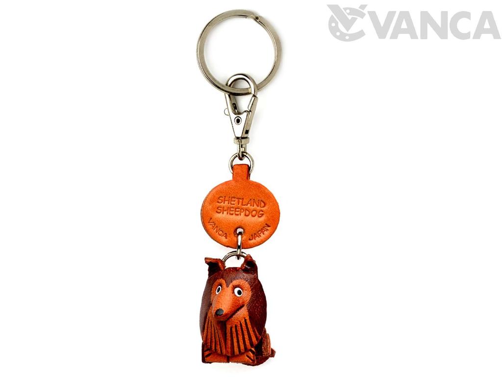 Shetland Sheepdog Genuine Leather Dog Banka Craft Leather Story in Keychain, (Handmade Japan)