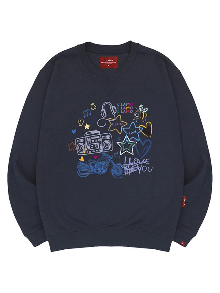 Ellamo I Love Music Sweatshirt Unisex Plus Size S~4Xl