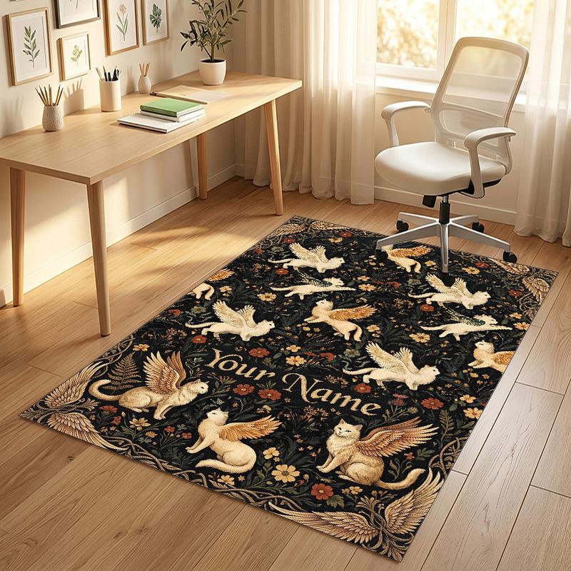 Cat Laptop Theme Soft Crystal Velvet Rug Custom Name & Text Print Non Slip Floor Rug for Bedroom Living Room