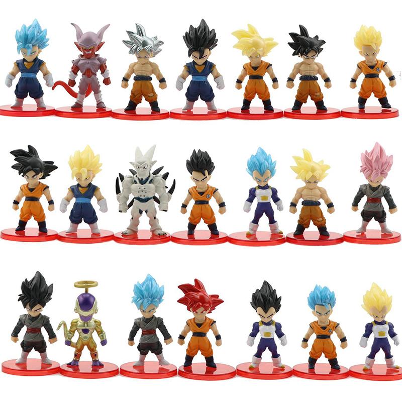 Anime Dragon Ball Super Saiyan Son Goku Action Figure Model Gifts Collectible Figurines for Kids 7cm 21 Pieces In A Set