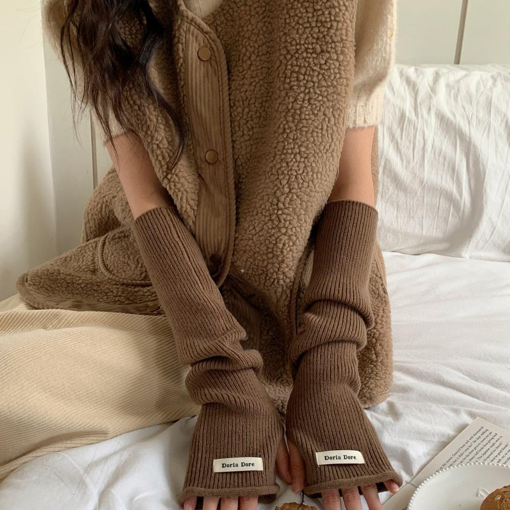

Korean Style Woolen Arm Gloves Hole Long Fingerless Sleeves Warm Arm Covers Spring style7