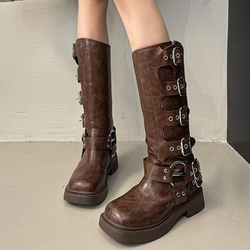 Designer Women Knee High Motorcycle Boots Flats Platform Walking Shoes  Winter New Trend Goth Fashion Woman Chelsea Botas