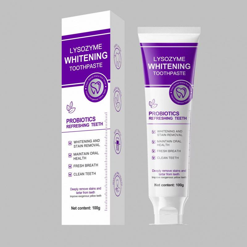 Lysozyme Probiotics Whitening Toothpaste - Stain Removal & Fresh Breath, 100g, English Packaging