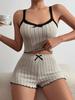 Women's Elastic Lace Trim Pajama Set - Camisole and Bowknot Shorts for Indoor/Outdoor Wear