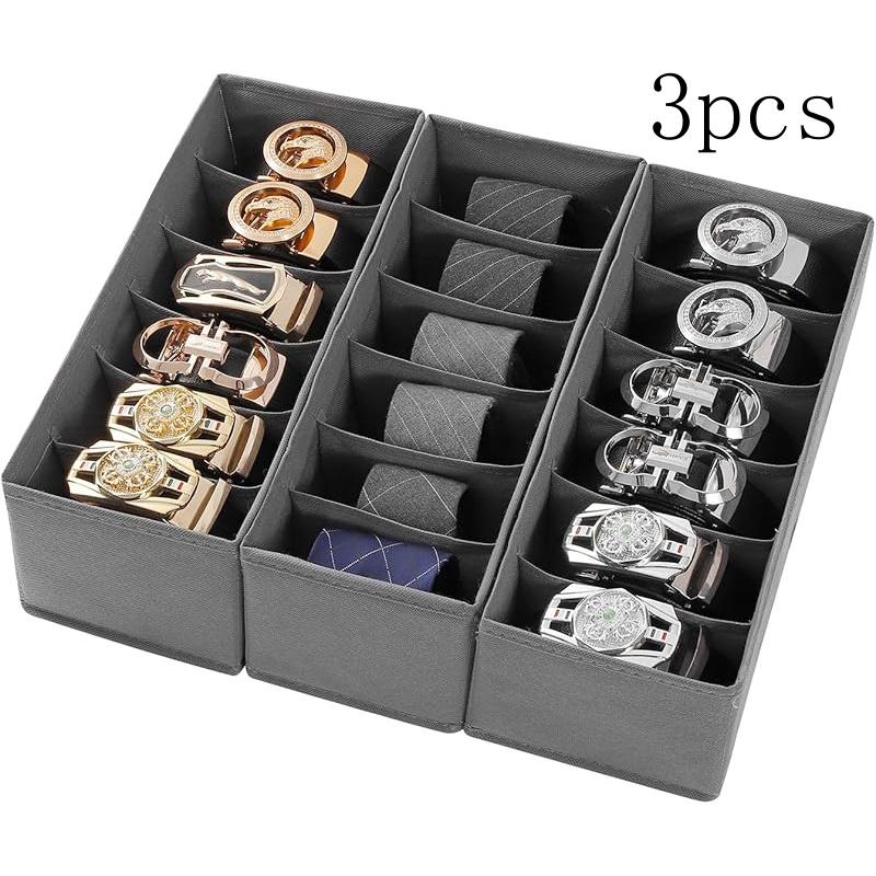 

Набор из 3 органайзеров из черной ткани для ремней и галстуков, хранение в ящике для организации шкафа, складной нетканый держатель для комода