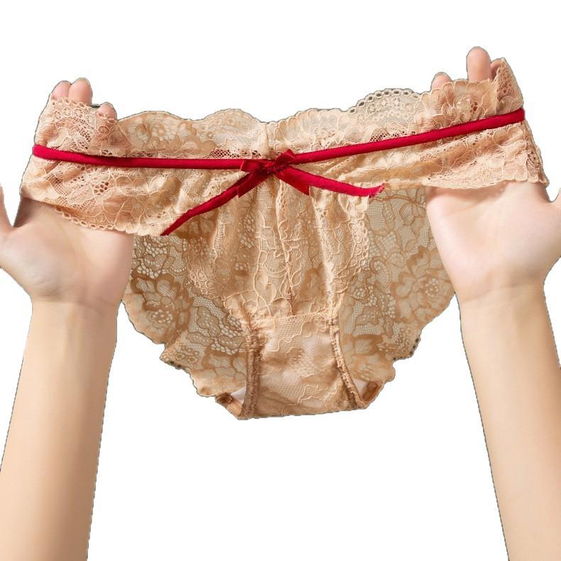 Damen Sommer Dünnes Modell Sexy Spitze Süße Schleife Atmungsaktiv Niedrige Taille Dreieck Slip