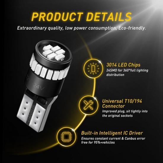 W5W 2x 501 T10 CAR BULBS SIDE LIGHT CANBUS ERROR 24 FREE SMD LED Red Colour