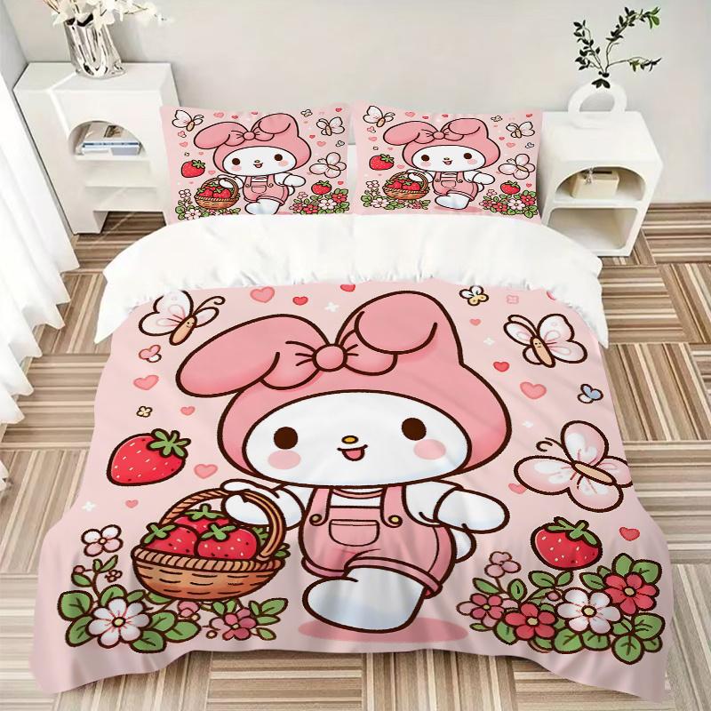 3pcs My Melody's Sweet Strawberry Basket Adventure Quilt Set - Soft and Comfortable Bedroom, Guest Room and Dorm Decor Bedding Set H080