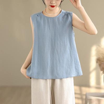 Women Reversible Cotton Linen Sleeveless Vest Summer Casual Top