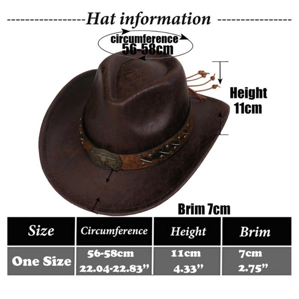 Faux Leather Cowgirl Hat Studded Bullhead Jazz Hat Trendy Sombrero Hat For Men Women