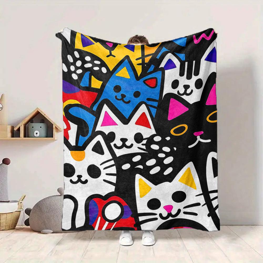 

1pc Colorful Cats Blanket Warm,Perfect for Camping And Travel, Making It a Great Gift for Any Season yy250904196 75x90cm