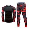 2Pcs Men's Red Print Casual T-Shirts + Trousers Gym Work Out Fitness Skinny Jogging Pants Sweatpants Legging Pants Men