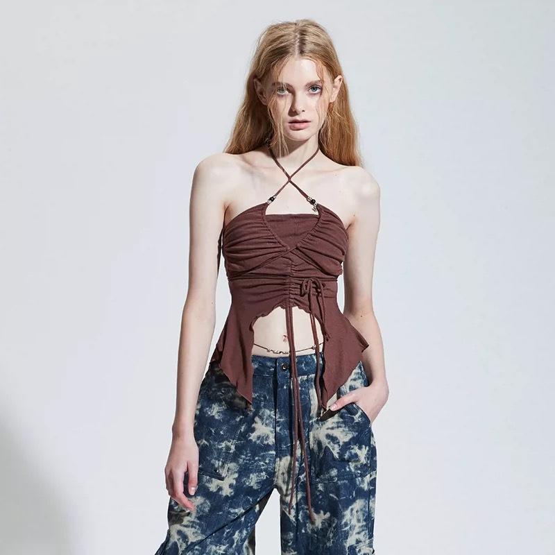 Sexy Halter Hollow Out Bodycon Tshirts Camisole Women Summer Off Shoulder Backless Tank Tops Solid Color Y2K Girl Fashion Tshirt