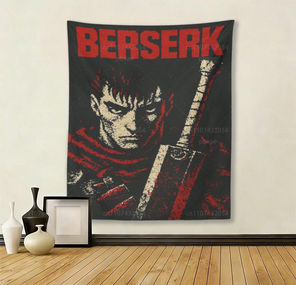 Black Swordsman Falcon Anime Tapestry Dark Fantasy Wall Hanging for Bedroom Living Room Home Decor