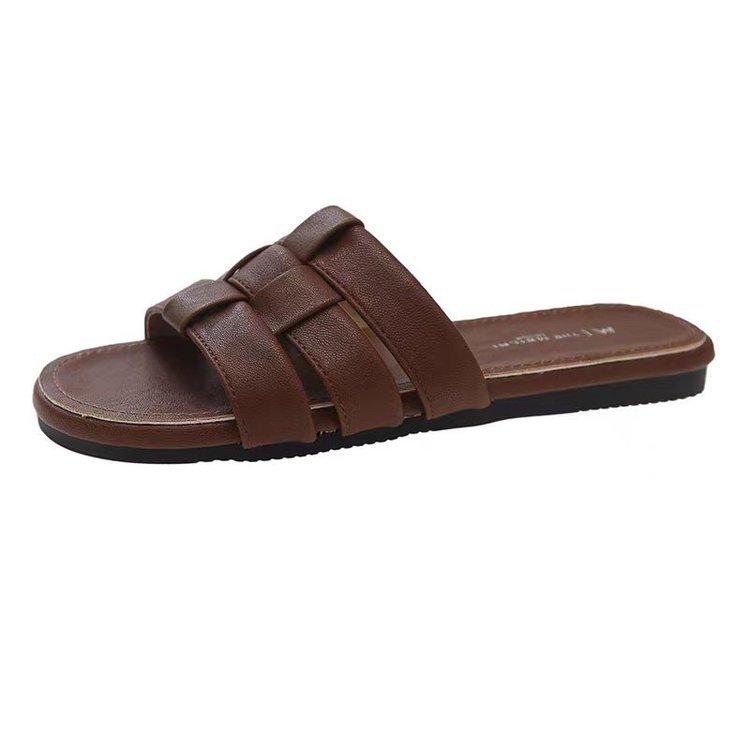 

Плетеная обувь на плоской подошве с полым верхом, женская верхняя одежда, новая летняя юбка, мягкая подошва, пляжные римские прохладные тапочки 40 темно-коричневого