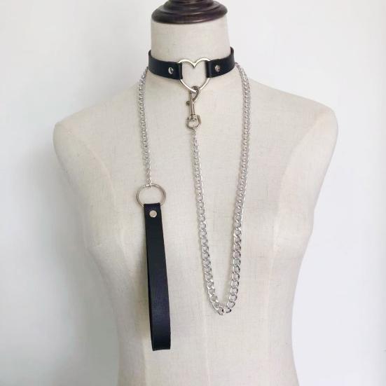 Yousheng Ženy Umělý kožený límec Vodítko Řetízek Dekor Nastavitelný erotický milenec náhrdelník Cosplay Nightclub Party Choker Individuální šperky na krk