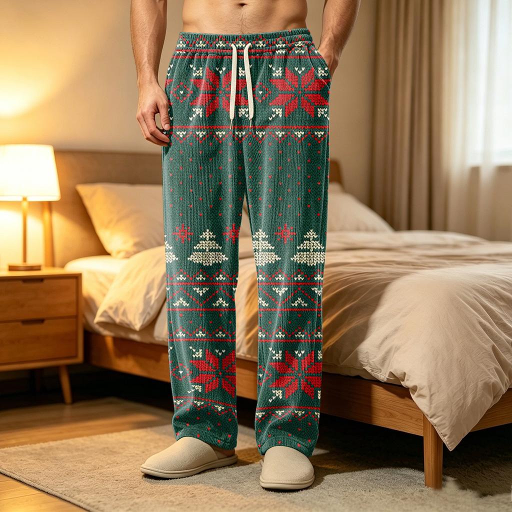 Pantaloni Pigiama da Uomo in Velluto a Coste con Tasche, Pantaloni da Notte Casual per Casa e Ora di Dormire