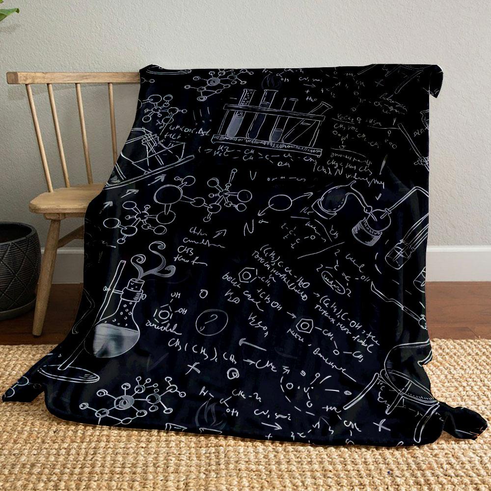 Science Chemistry Pattern Design Patterned Blanket, Flannel, Suitable for All Seasons, Home Decor, Warm and Cozy
